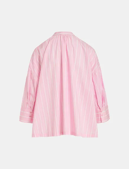 Light pink and white striped cotton shirt with embroidery