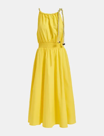 Yellow cotton halter neck midi dress