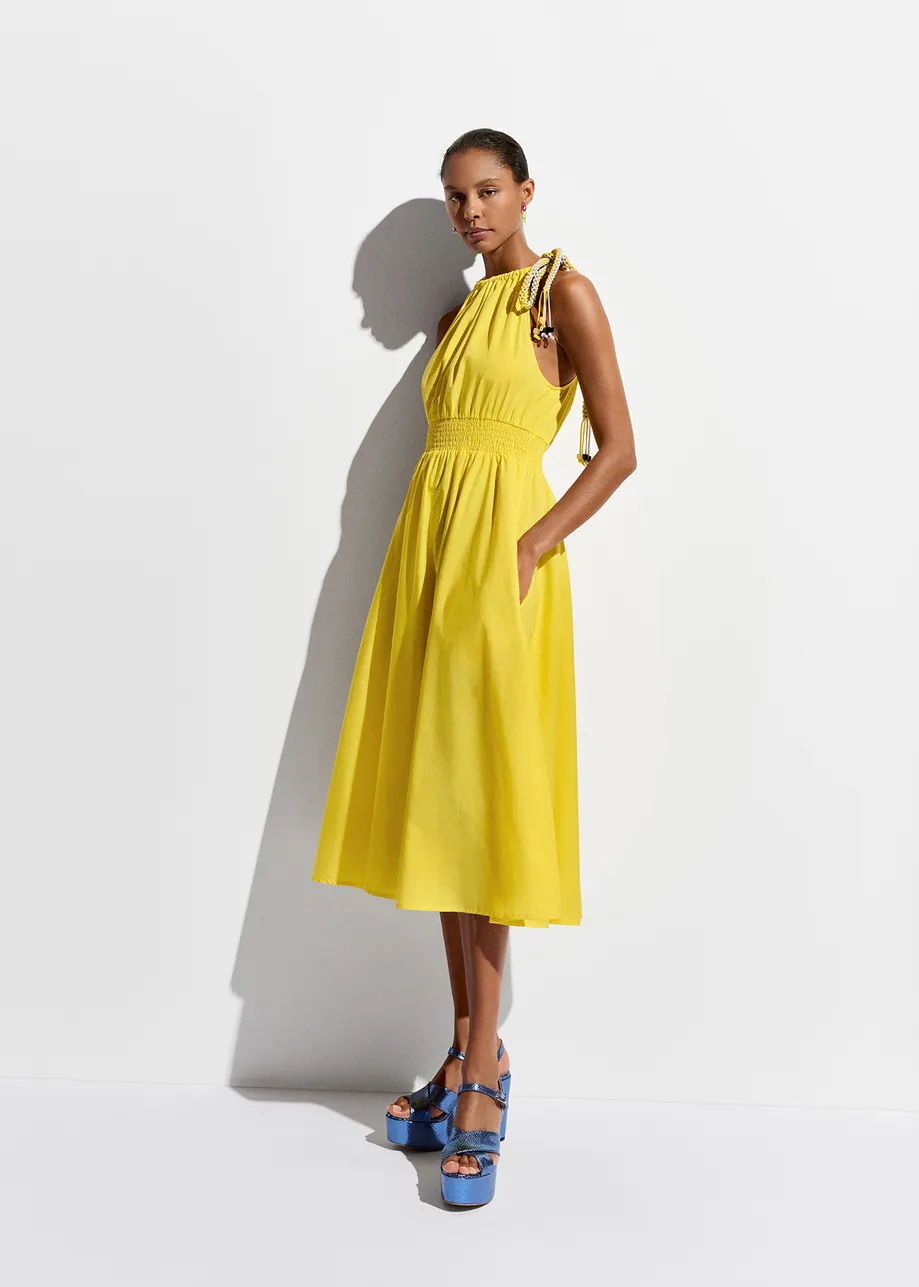 Gelbes Neckholder-Midikleid aus Baumwolle
