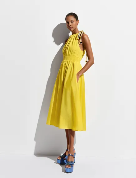 Yellow cotton halter neck midi dress