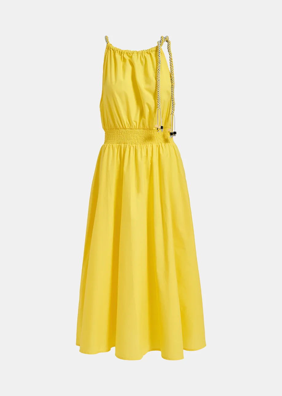 Gelbes Neckholder-Midikleid aus Baumwolle