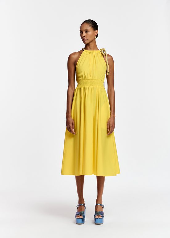 Robe midi jaune à encolure américaine