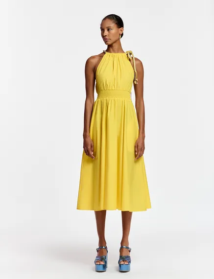 Yellow cotton halter neck midi dress