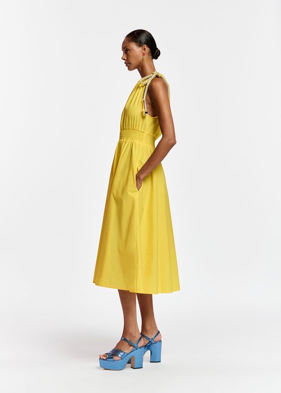 Yellow cotton halter neck midi dress