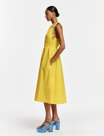 Yellow cotton halter neck midi dress