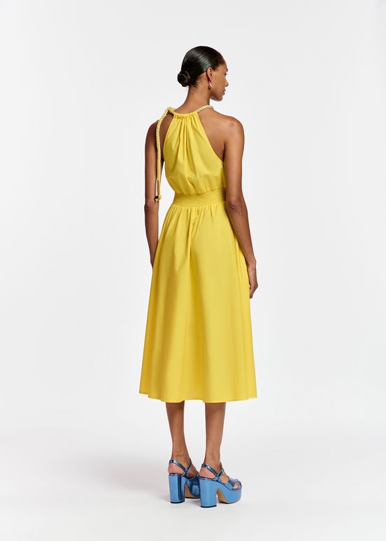 Yellow cotton halter neck midi dress