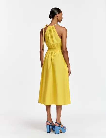 Yellow cotton halter neck midi dress