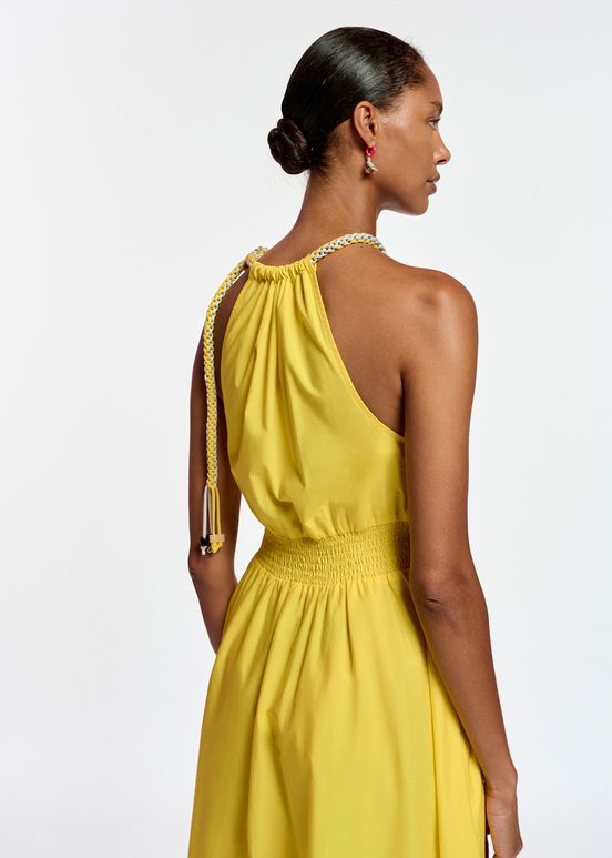 Yellow cotton halter neck midi dress