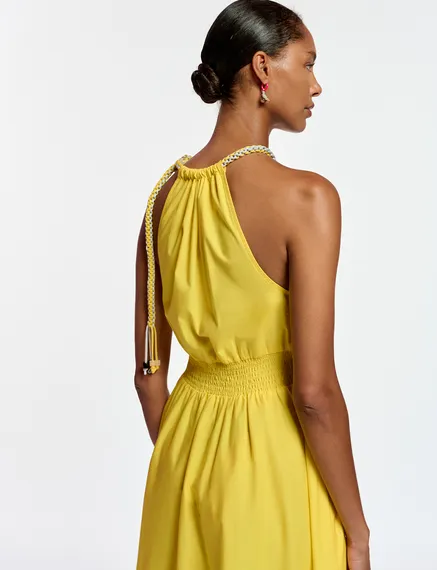 Yellow cotton halter neck midi dress