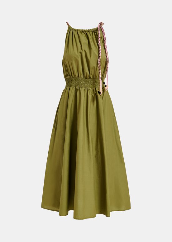 Khaki cotton halter neck midi dress