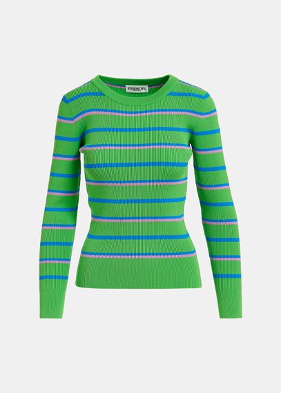 Green, blue and lilac striped knitted sweater