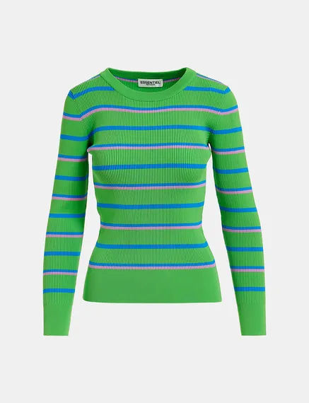 Green, blue and lilac striped knitted sweater