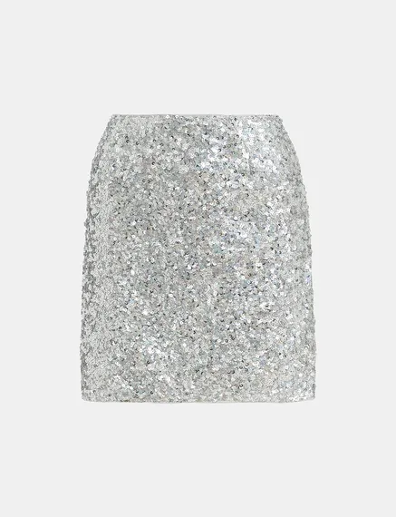 Silver sequin-embellished mini skirt