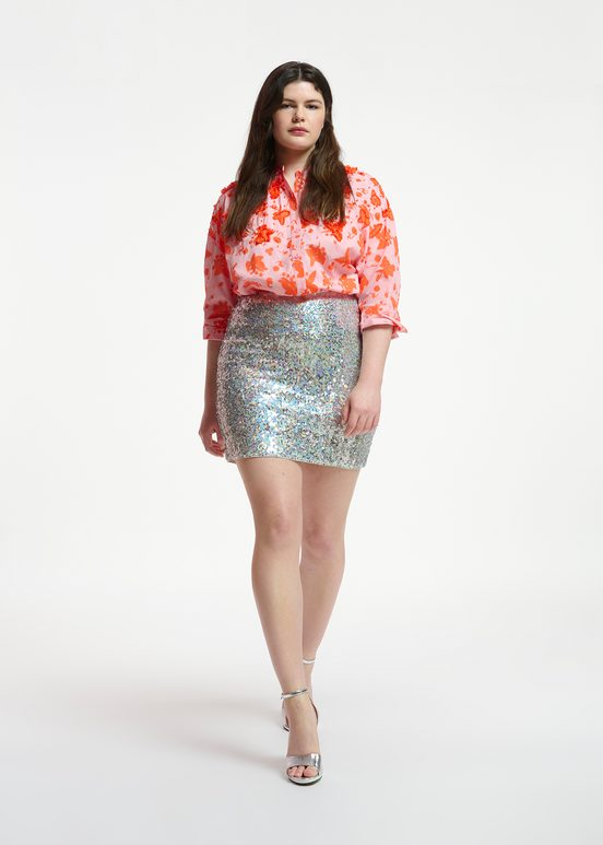 Silver sequin-embellished mini skirt