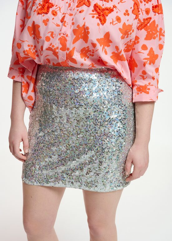 Silver sequin-embellished mini skirt