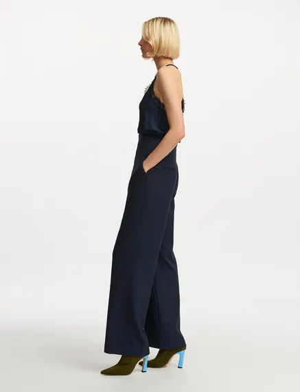 Navy blue straight-leg pants