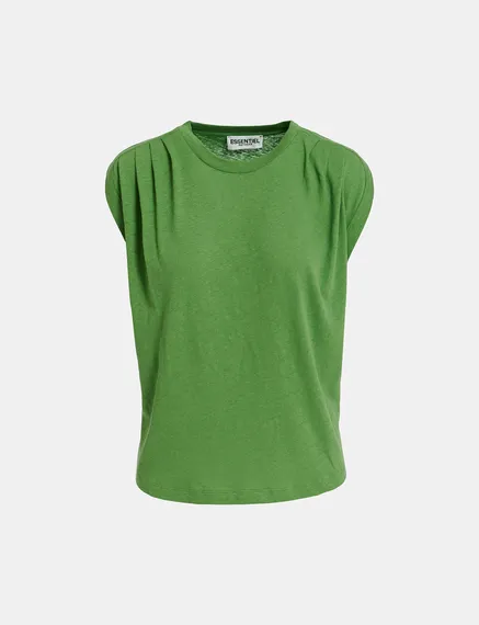 Green cotton-linen T-shirt