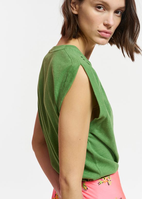 Green cotton-linen T-shirt