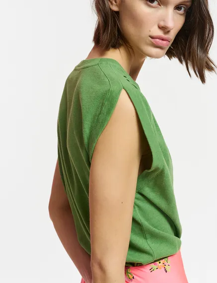 Green cotton-linen T-shirt