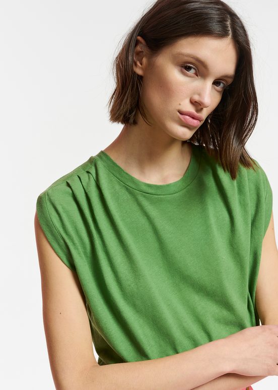 Green cotton-linen T-shirt