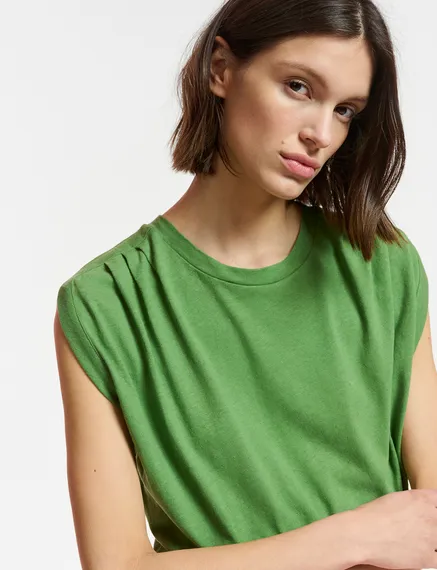 Green cotton-linen T-shirt