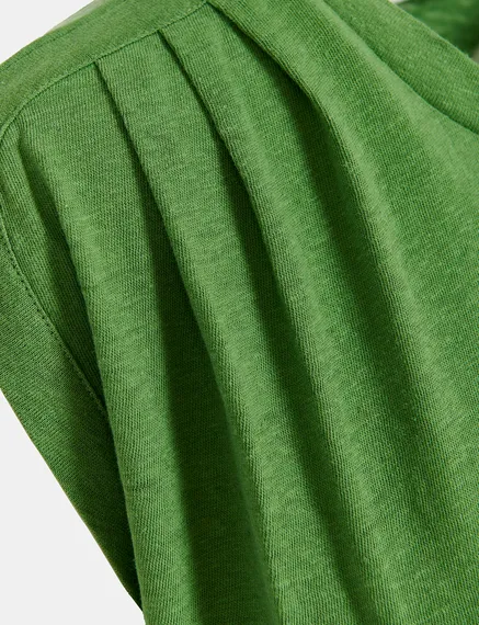 Green cotton-linen T-shirt