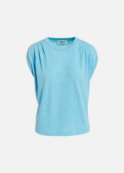 Blue cotton-linen T-shirt