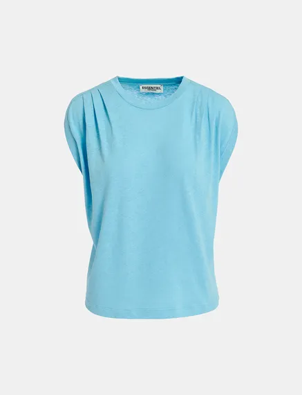 Blue cotton-linen T-shirt