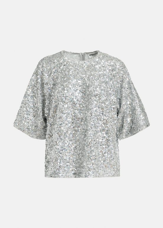 Silver sequin-embellished short-sleeved top