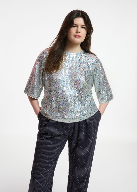 Silver sequin-embellished short-sleeved top