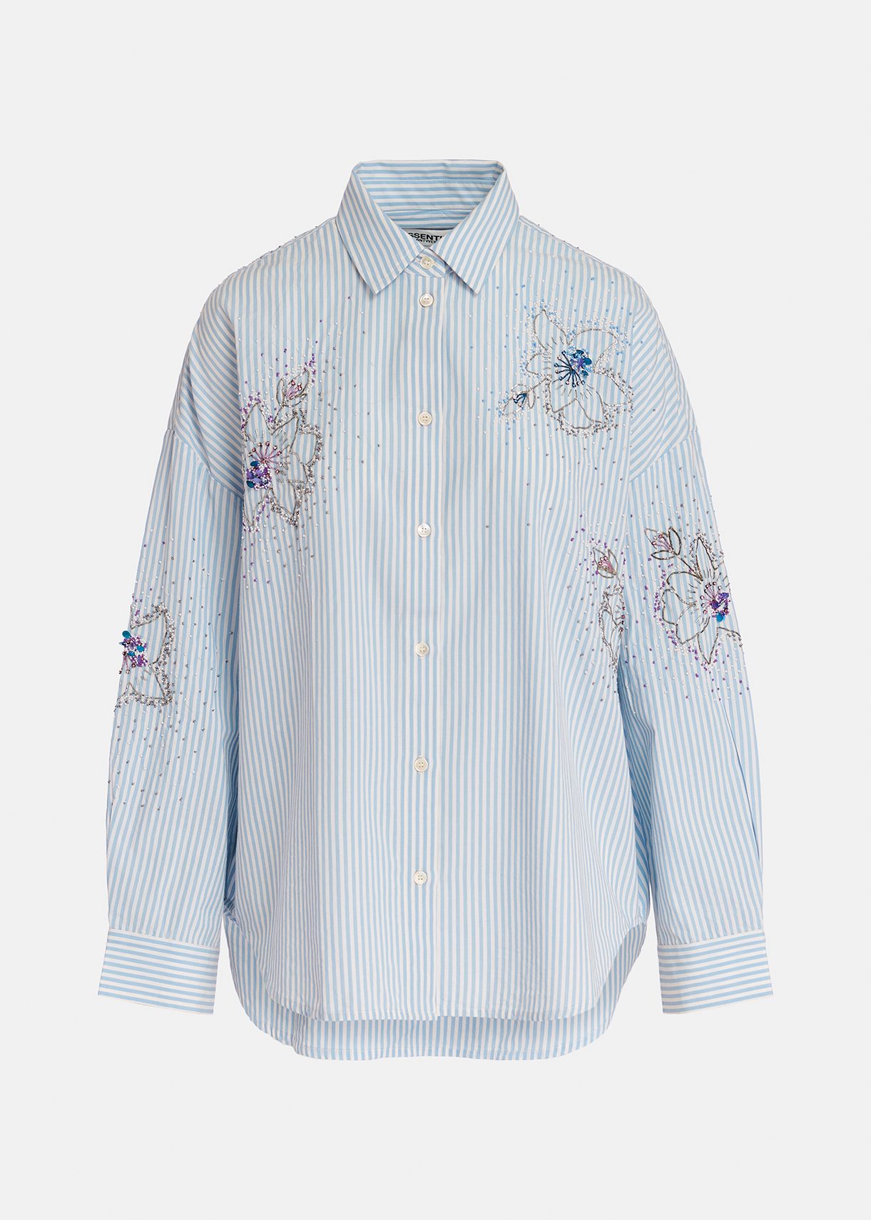 Chemise à rayures bleue et blanche avec ornements