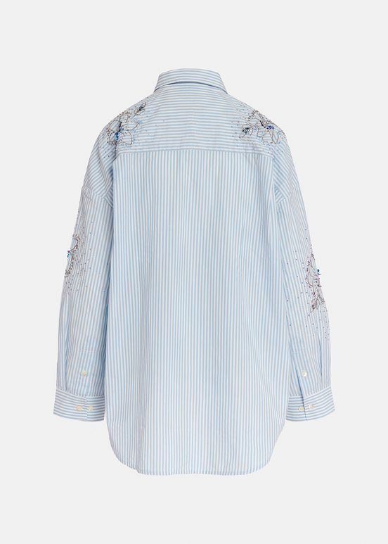 Blue and white striped cotton shirt with embellishments