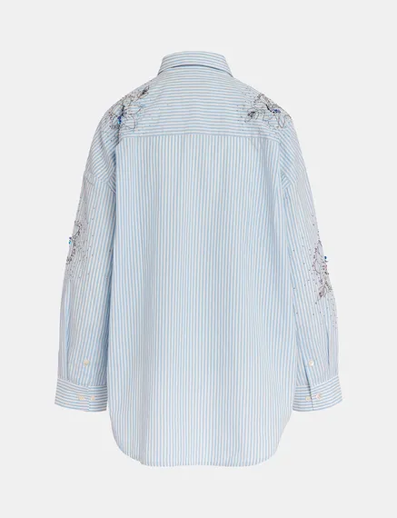 Blue and white striped cotton shirt with embellishments