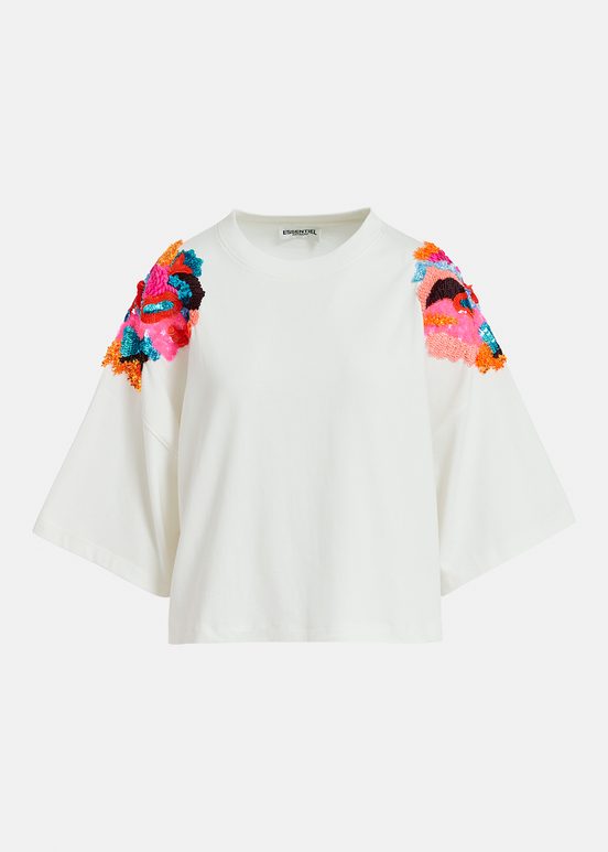 Off-white organic cotton T-shirt with sequin embroideries