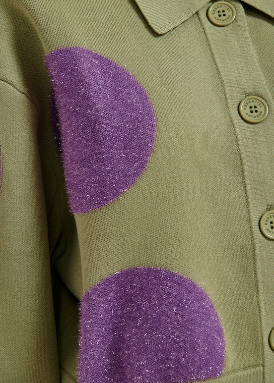 Light khaki and purple polka-dot knitted jacket