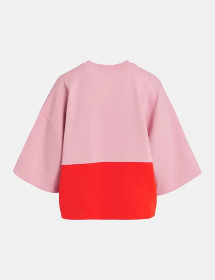 Sweatshirt vieux rose à manches courtes et paillettes