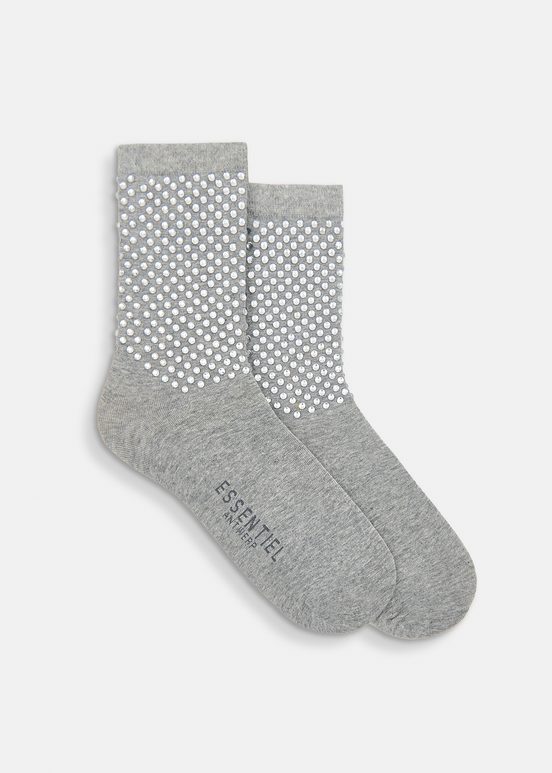 Grey socks with rhinestone embellishments