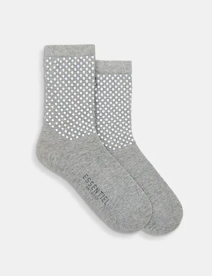 Grey socks with rhinestone embellishments