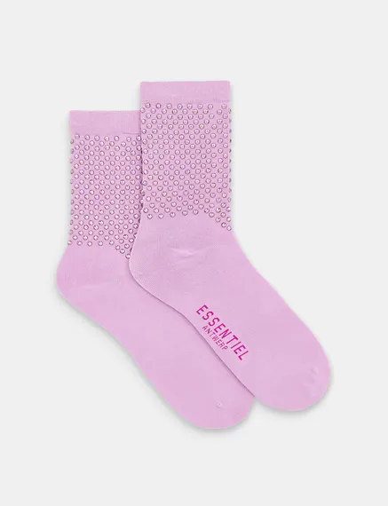 Lilac socks with rhinestone embellishments