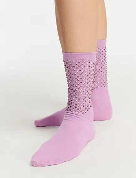 Chaussettes lilas avec strass