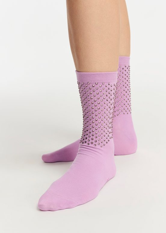 Lilac socks with rhinestone embellishments