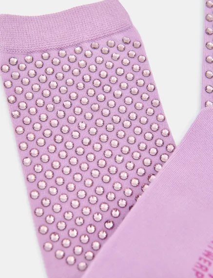 Lilac socks with rhinestone embellishments