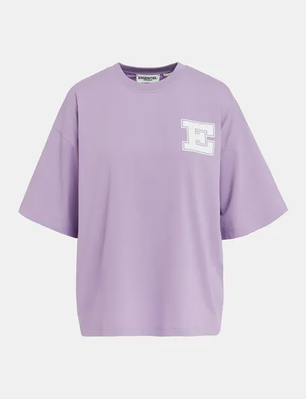 Lilac organic cotton T-shirt with 'E' print