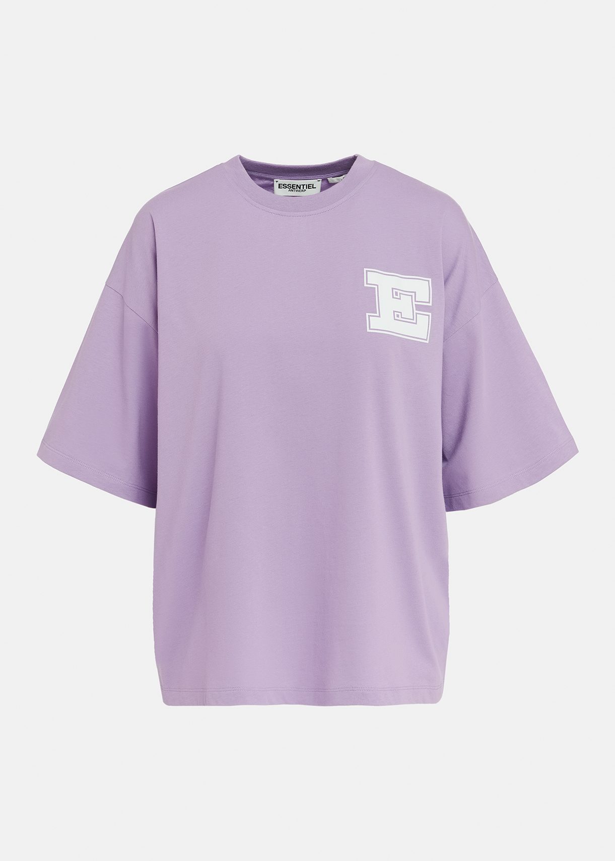 Lilac organic cotton T-shirt with 'E' print