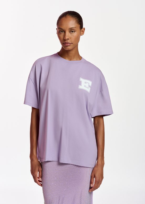 Lilac organic cotton T-shirt with 'E' print