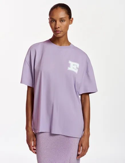 Lilac organic cotton T-shirt with 'E' print