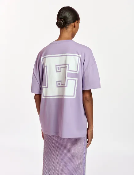 Lilac organic cotton T-shirt with 'E' print