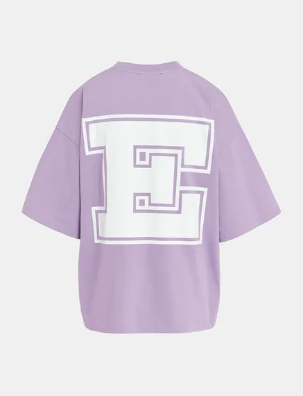 Lilac organic cotton T-shirt with 'E' print