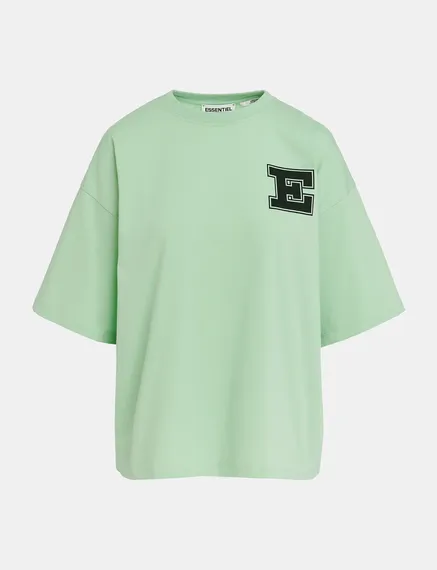 Mint green organic cotton T-shirt with 'E' print