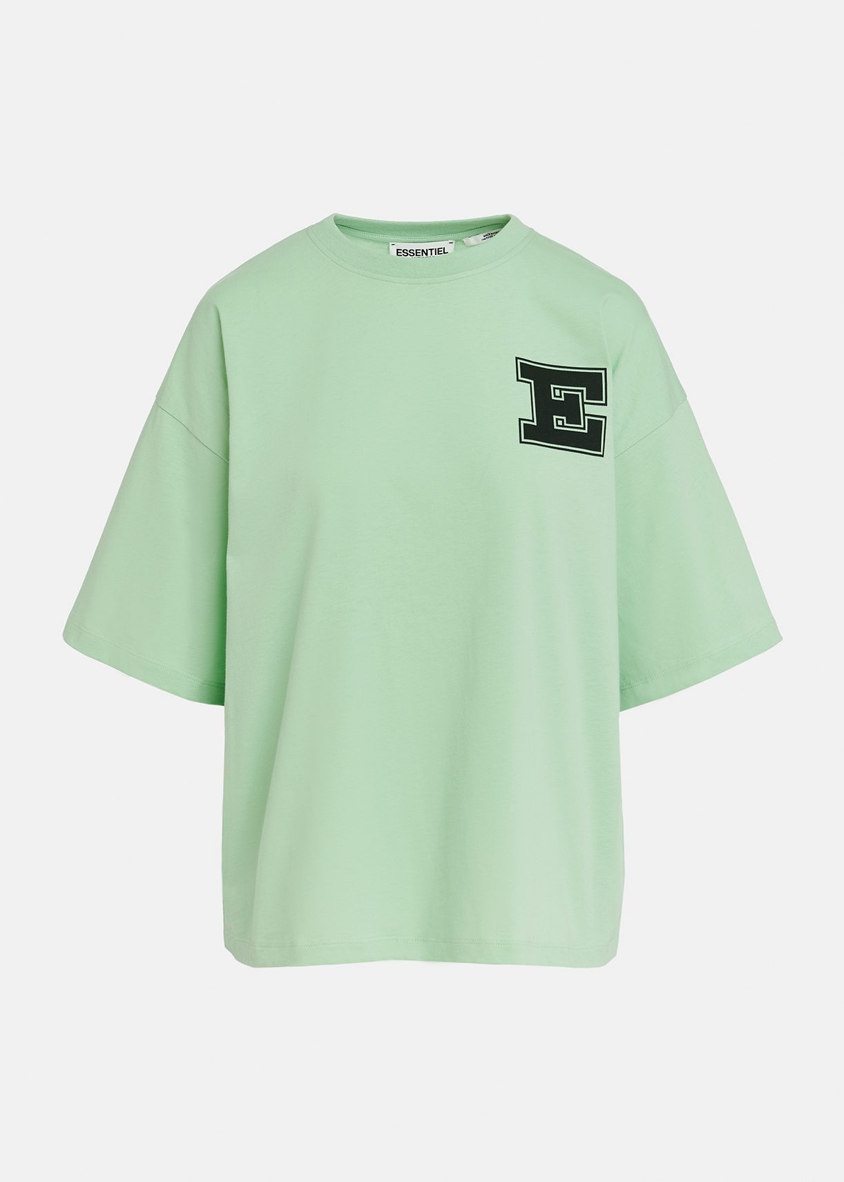 Mint green organic cotton T-shirt with 'E' print